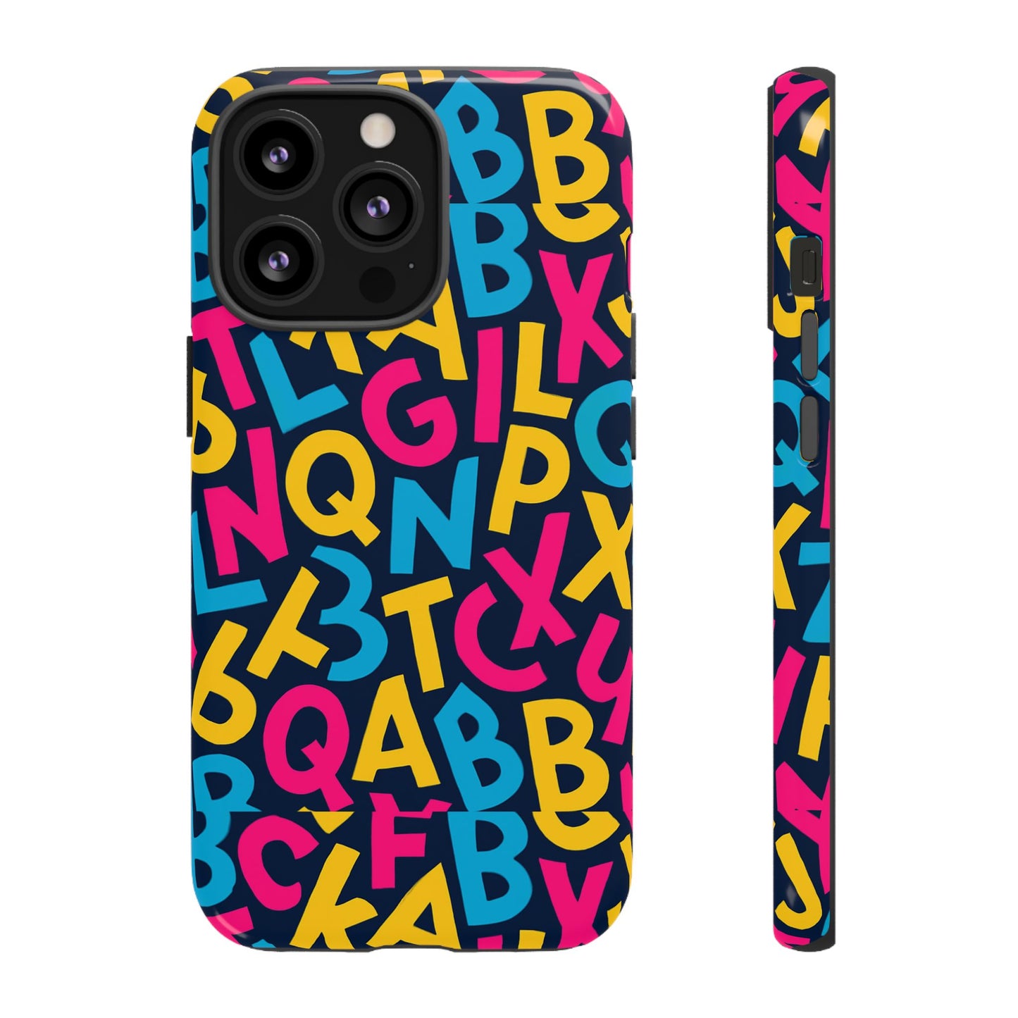 multicolour 3d wrap phone case with playful alphabet design – stylish protection for smartphones compatible with iphone 13, 14, 15 & 16 – all models including pro, pro max & plus