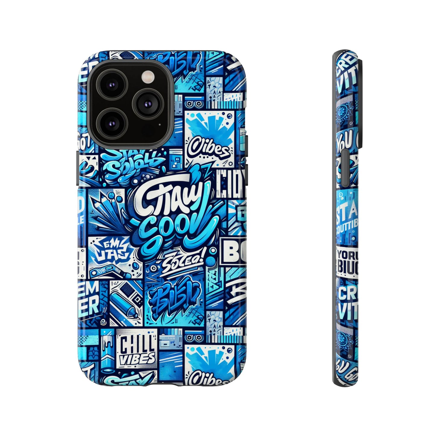 vibrant 3d graphic phone case in blue with playful design for stylish protection compatible with iphone 13, 14, 15 & 16 – all models including pro, pro max & plus