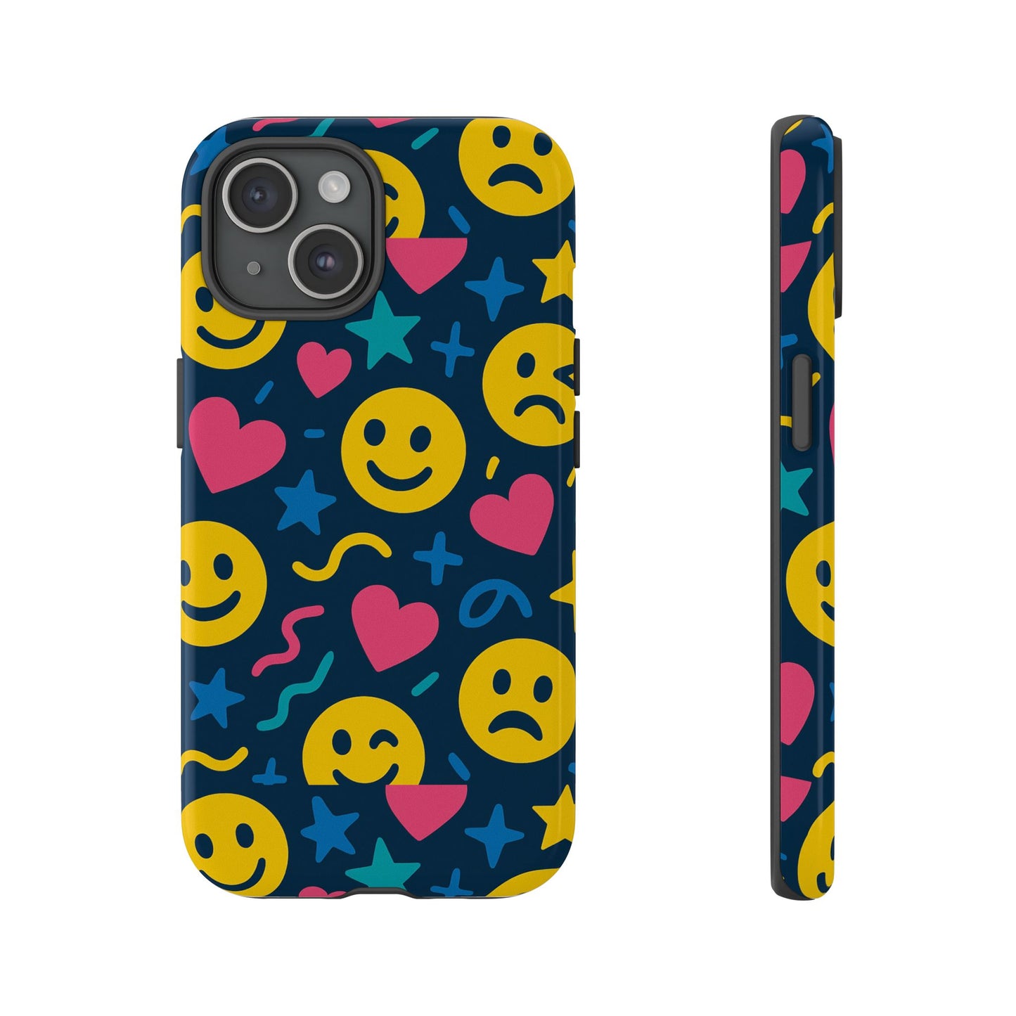 vibrant multicolour emoji phone case with 3d wrap design for playful protection compatible with iphone 13, 14, 15 & 16 – all models including pro, pro max & plus