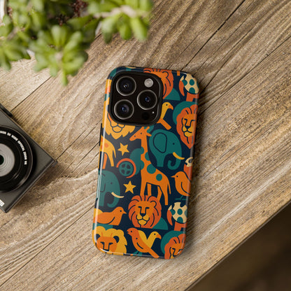 Vibrant Animal Print Protective Phone Case in Multicolour – Playful Design for Stylish Protection – Compatible with iPhone 13, 14, 15 & 16 – All Models Including Pro, Pro Max & Plus
