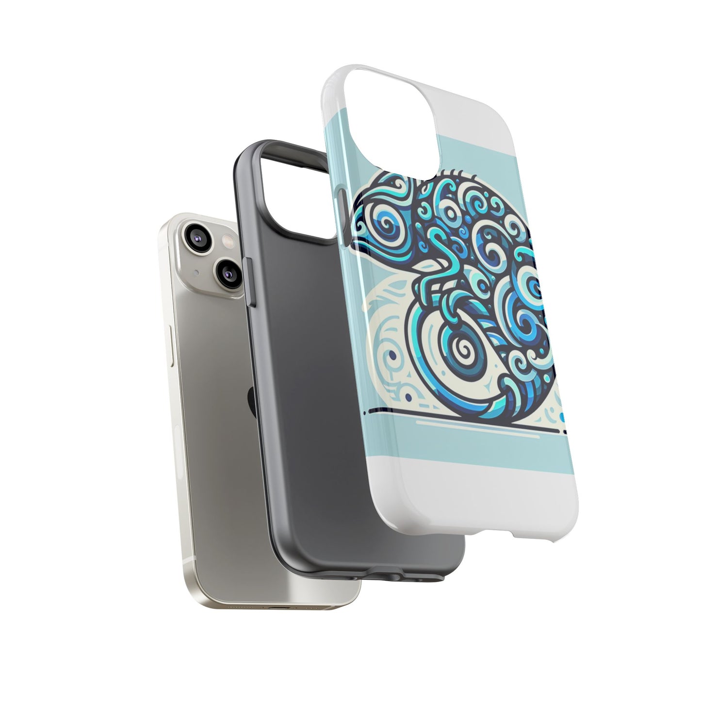 vibrant 3d wrap protective phone case with playful chameleon design in blue – unique accessory for self-expression compatible with iphone 13, 14, 15 & 16 – all models including pro, pro max & plus