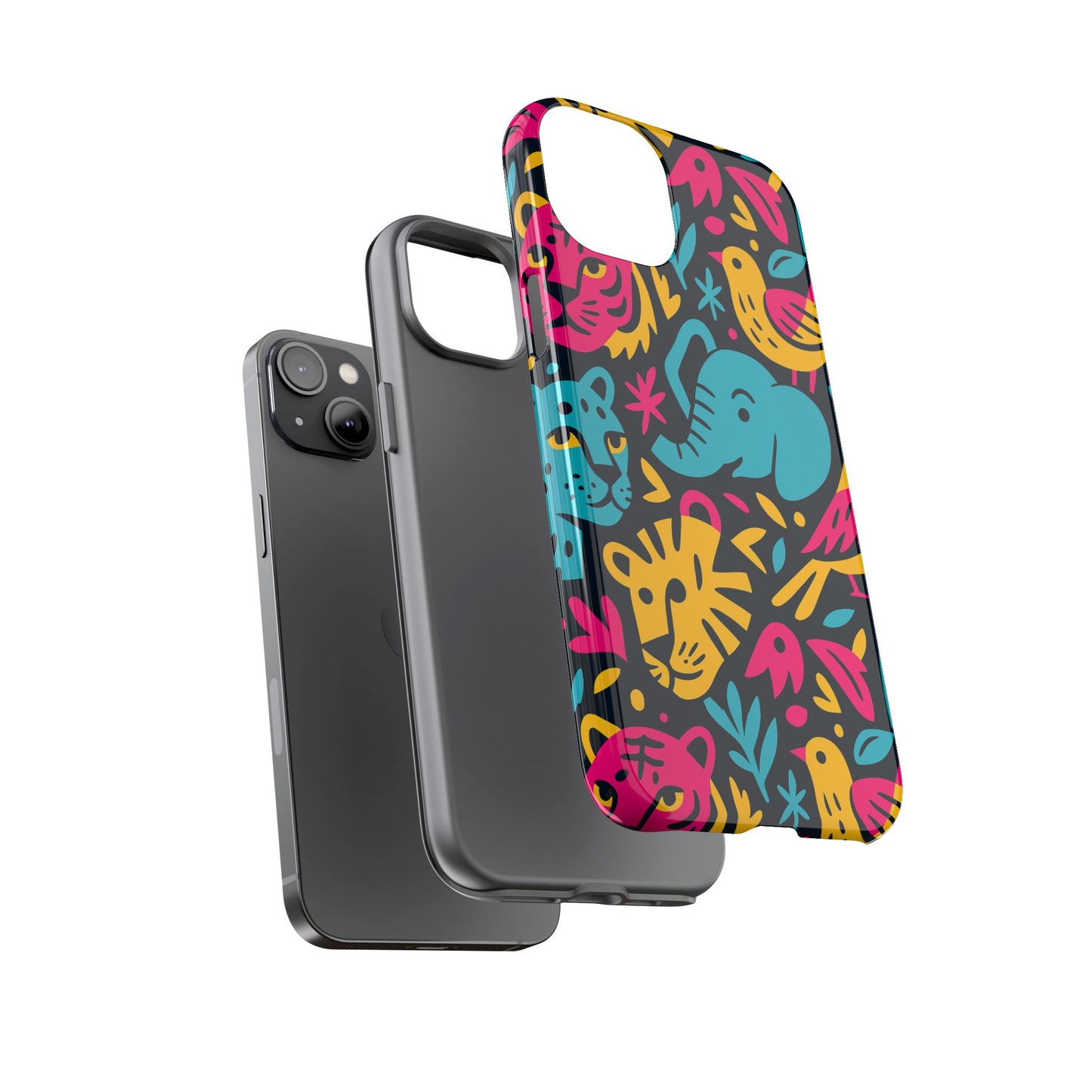 vibrant 3d animal print protective phone case colourful design for stylish protection compatible with iphone 13, 14, 15 & 16 – all models including pro, pro max & plus