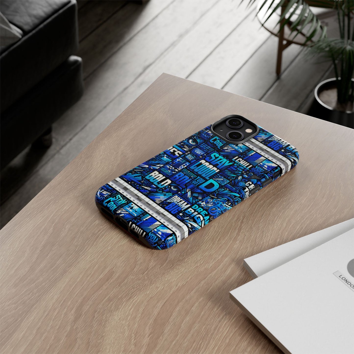 vibrant 3d wrap protective phone case in blue typography design for unique style – stylish protection compatible with iphone 13, 14, 15 & 16 – all models including pro, pro max & plus