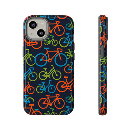 Multicolour Bicycle Print Protective Phone Case for Smartphones – Vibrant Style and Trendy Accessory Compatible with iPhone 13, 14, 15 & 16 – all models including Pro, Pro Max & Plus