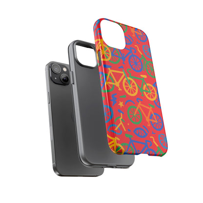 Vibrant 3D Bicycle Pattern Protective Phone Case in Colourful Retro Design for Stylish Protection Compatible with iPhone 13, 14, 15 & 16 – all models including Pro, Pro Max & Plus