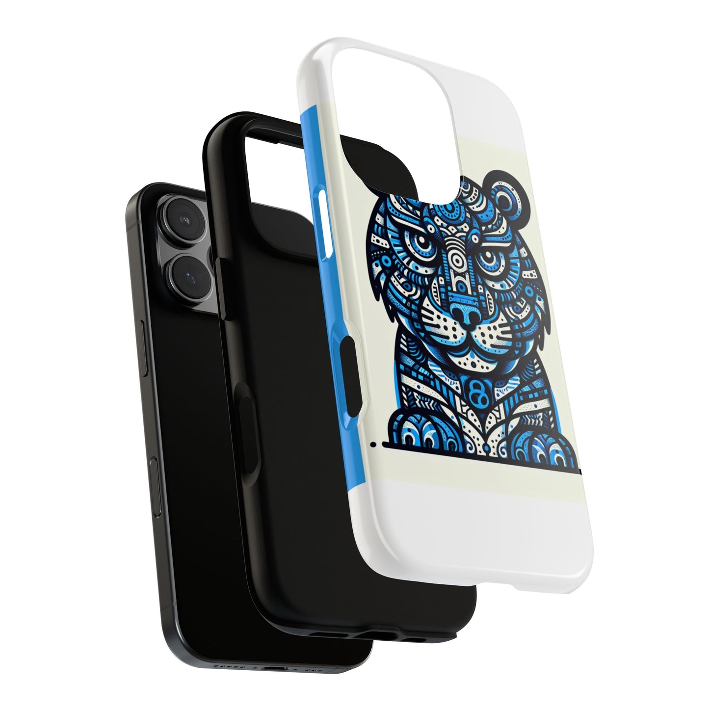 vibrant blue geometric tiger design phone case – stylish protection accessory for self-expression compatible with iphone 13, 14, 15 & 16 – all models including pro, pro max & plus