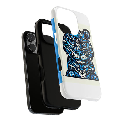 Vibrant Blue Geometric Tiger Design Phone Case – Stylish Protection Accessory for Self-Expression Compatible with iPhone 13, 14, 15 & 16 – all models including Pro, Pro Max & Plus