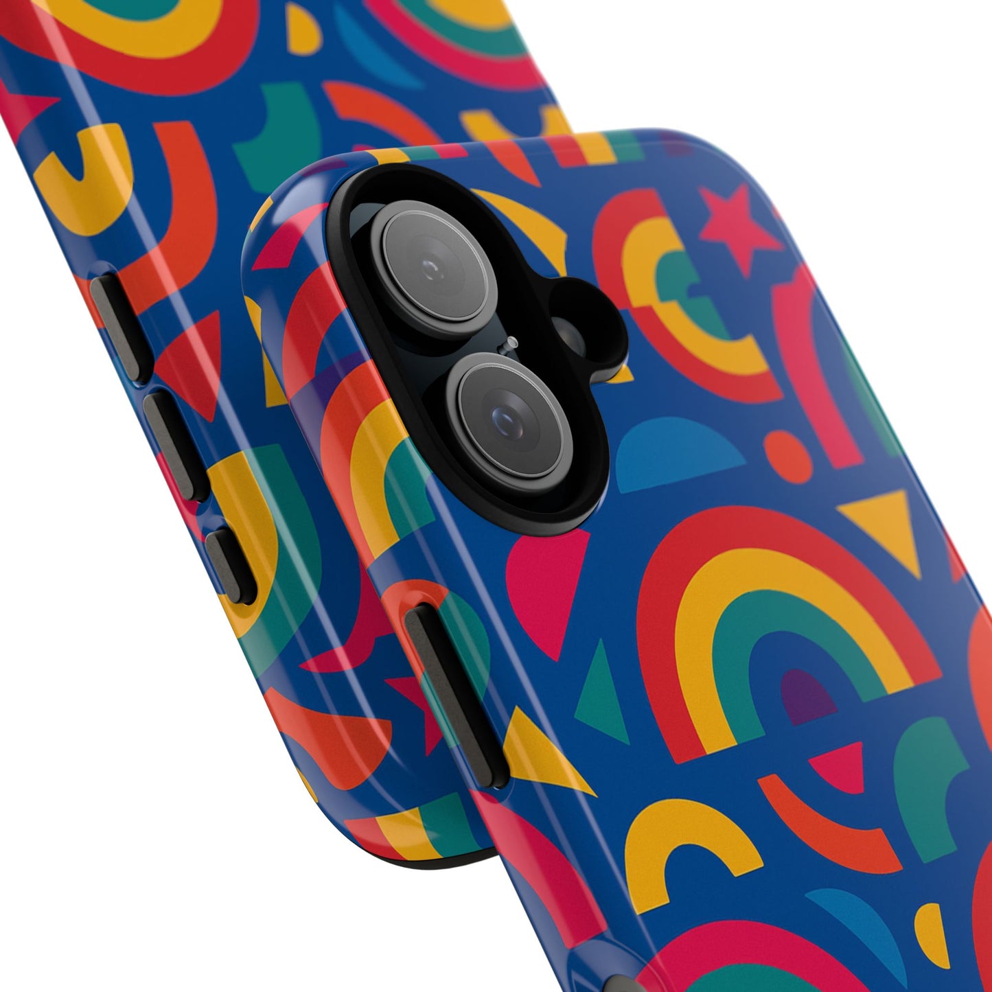 vibrant 3d geometric phone case in multicolour design for stylish protection compatible with iphone 13, 14, 15 & 16 – all models including pro, pro max & plus