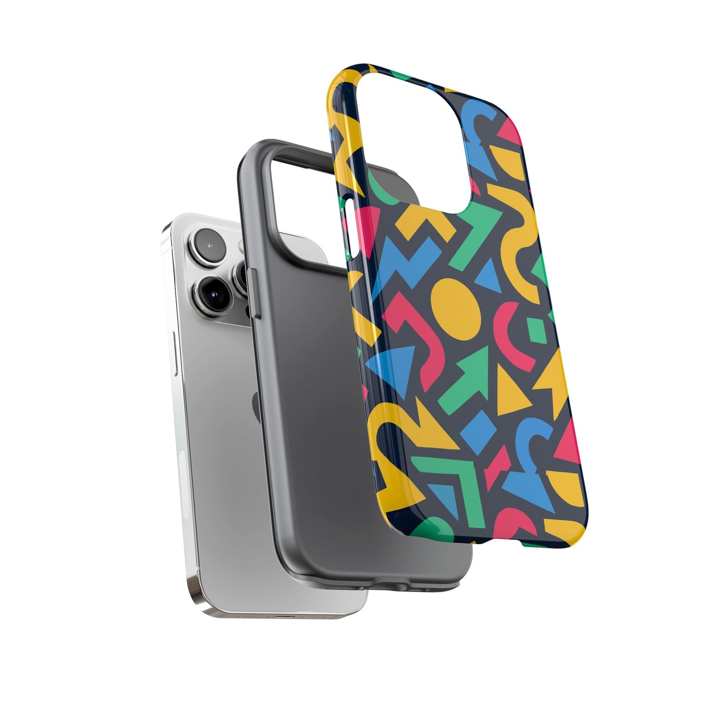 vibrant 3d geometric print phone case for men and women – stylish protection with multicolour design, compatible with iphone 13, 14, 15 & 16 – all models including pro, pro max & plus
