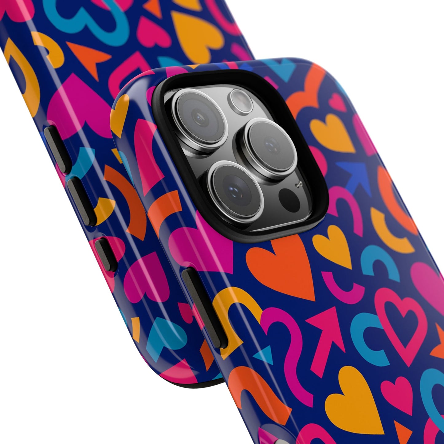vibrant multicolour heart pattern protective phone case with 3d wrap design for stylish smartphone accessories compatible with iphone 13, 14, 15 & 16 – all models including pro, pro max & plus