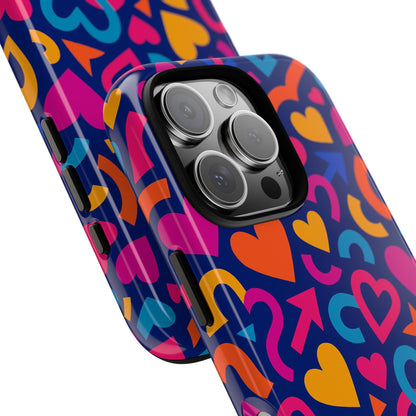 Vibrant Multicolour Heart Pattern Protective Phone Case with 3D Wrap Design for Stylish Smartphone Accessories Compatible with iPhone 13, 14, 15 & 16 – all models including Pro, Pro Max & Plus