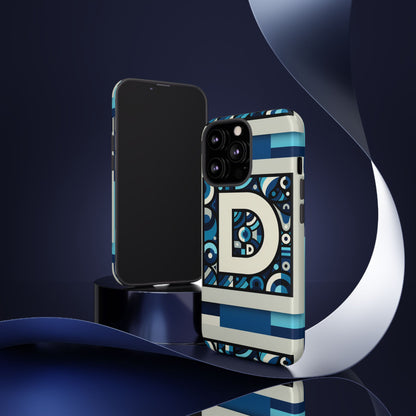 Blue Alphabet Letter D Phone Case with 3D Wrap and Shock Protection for Kids and Teens