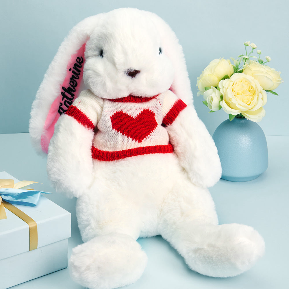 personalized sweater bunny plush toys custom rabbit with embroidered name gift for children soft cuddly toy for birthdays and special occasions