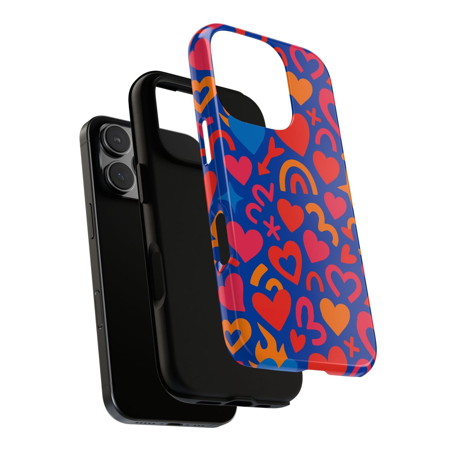 vibrant multicolour heart design protective phone case stylish accessory for self-expression compatible with iphone 13, 14, 15 & 16 – all models including pro, pro max & plus