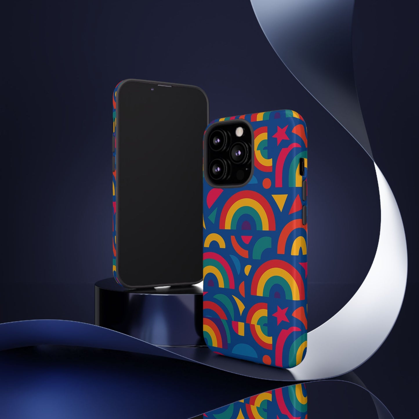 vibrant 3d geometric phone case in multicolour design for stylish protection compatible with iphone 13, 14, 15 & 16 – all models including pro, pro max & plus