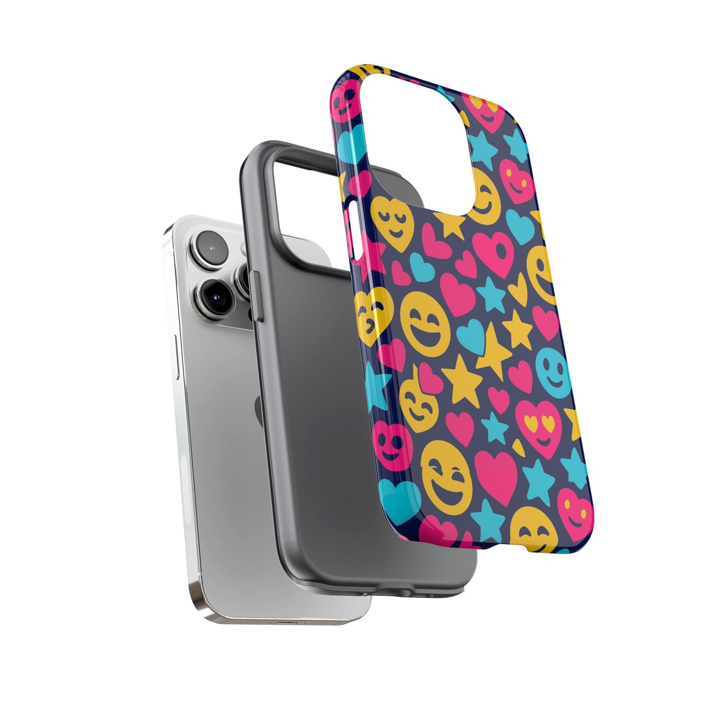 vibrant emoji protective phone case with 3d wrap design for fun style and robust protection compatible with iphone 13, 14, 15 & 16 – all models including pro, pro max & plus