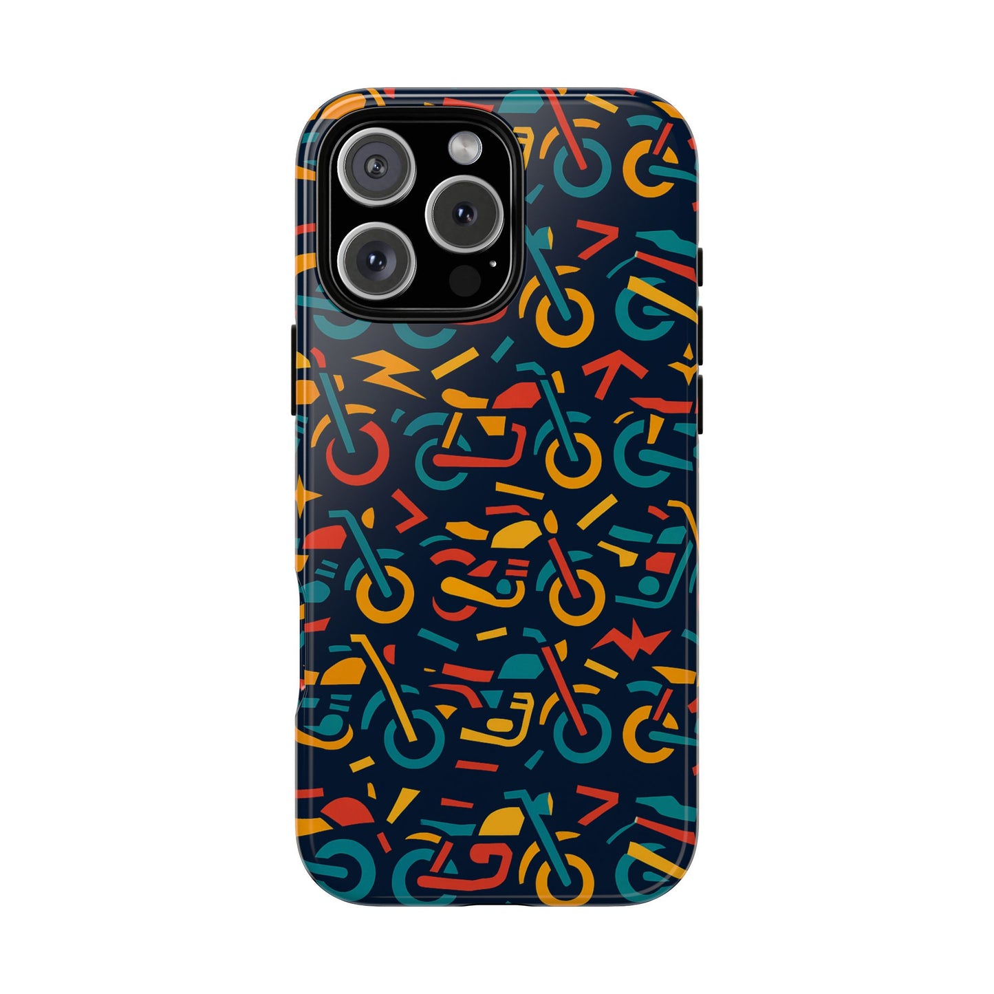 vibrant multicolour motorcycle design protective phone case for stylish protection – compatible with iphone 13, 14, 15 & 16 – all models including pro, pro max & plus