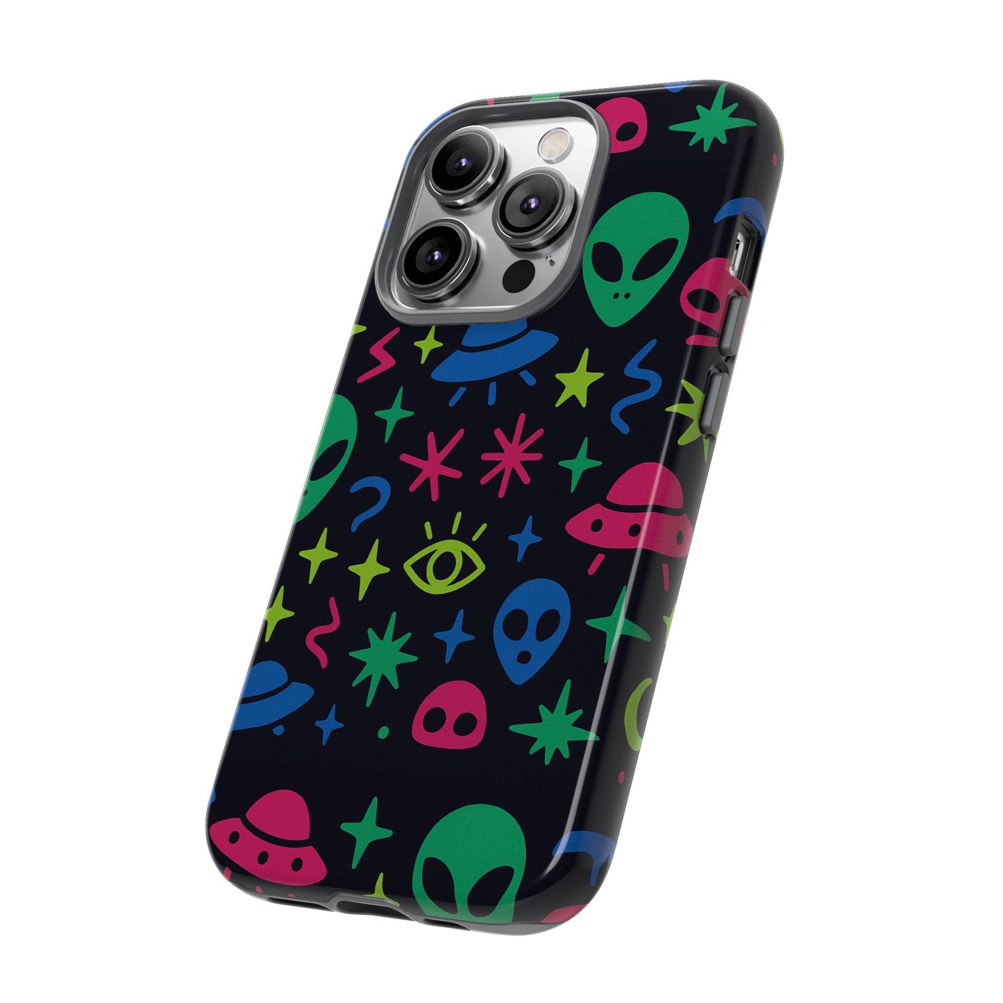 vibrant alien pattern protective phone case with 3d wrap design for unique expression – stylish protection compatible with iphone 13, 14, 15 & 16 – all models including pro, pro max & plus