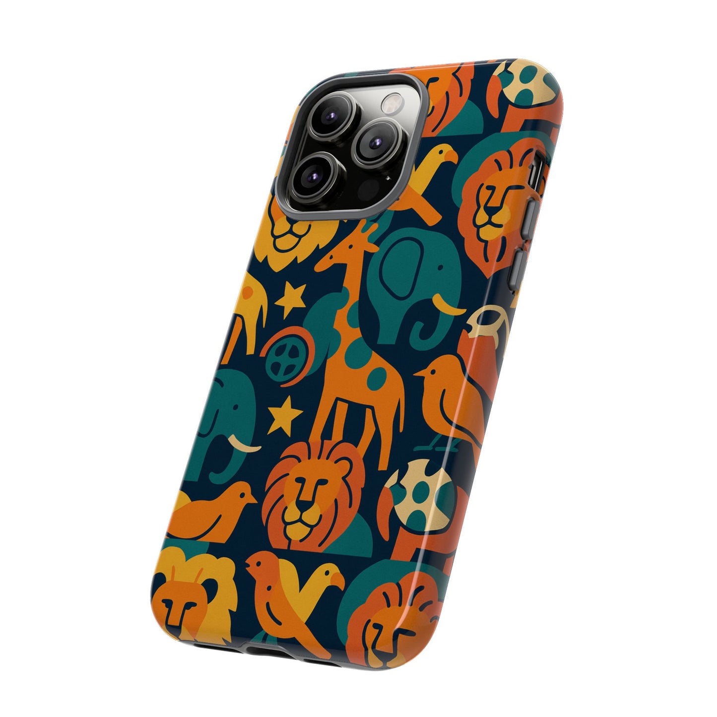 vibrant animal print protective phone case in multicolour – playful design for stylish protection – compatible with iphone 13, 14, 15 & 16 – all models including pro, pro max & plus