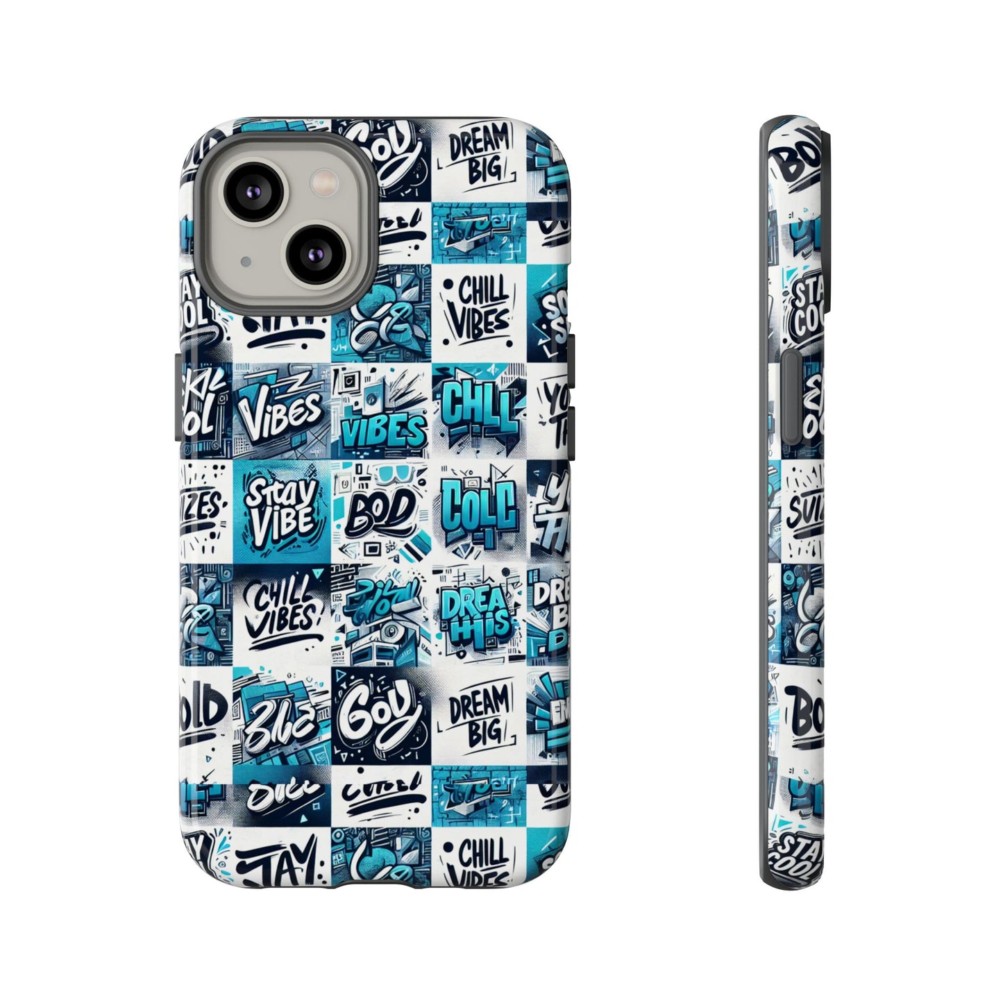 vibrant 3d wrap phone case in blue with playful retro design for stylish protection compatible with iphone 13, 14, 15 & 16 – all models including pro, pro max & plus