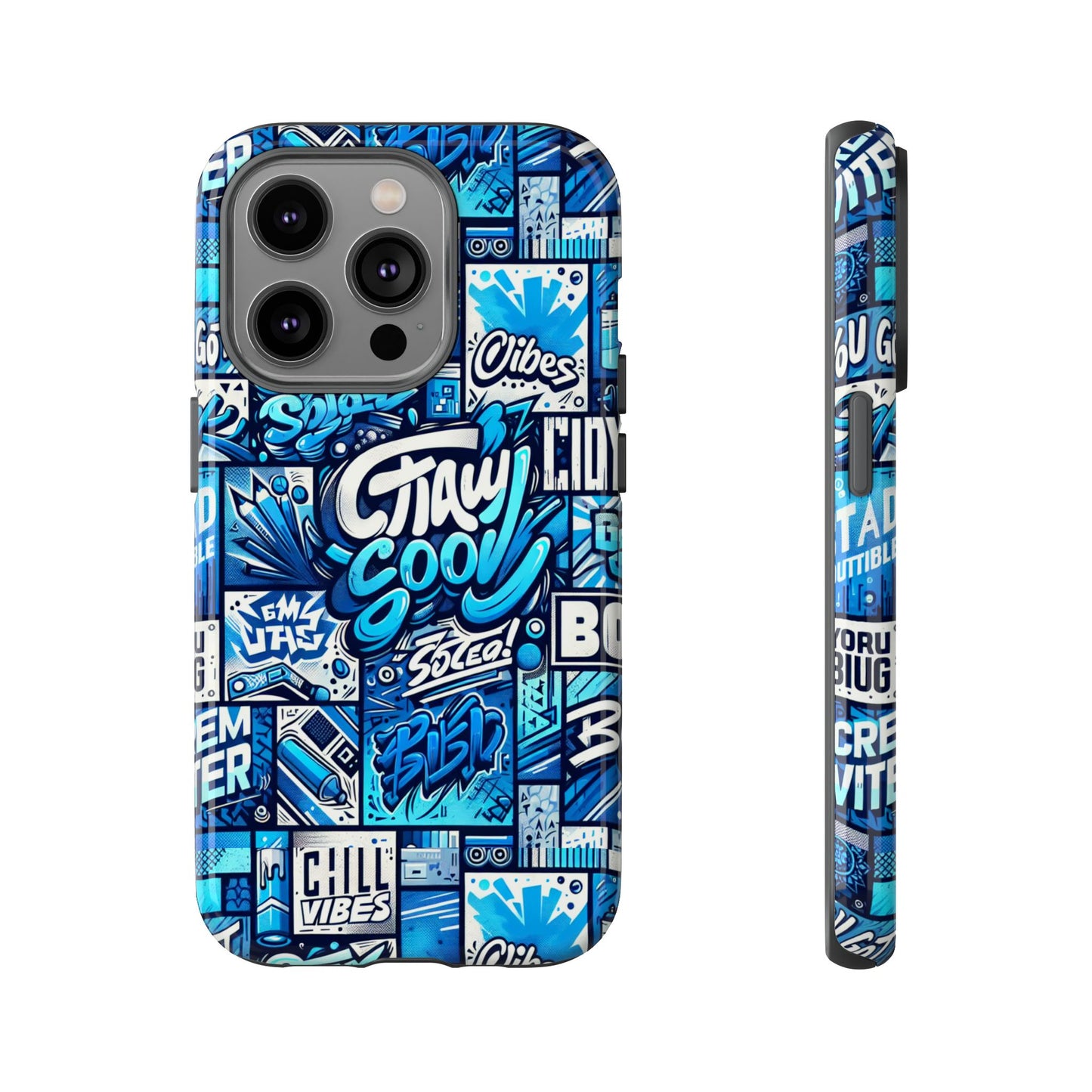 vibrant 3d graphic phone case in blue with playful design for stylish protection compatible with iphone 13, 14, 15 & 16 – all models including pro, pro max & plus