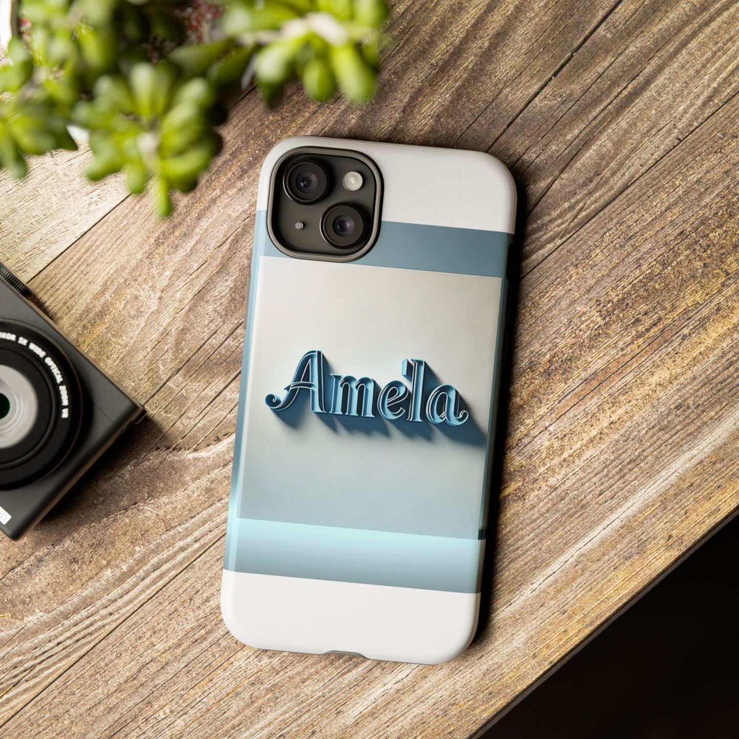 sleek 3d glossy phone case in blue with elegant name design fashion accessory for personal expression compatible with iphone 13, 14, 15 & 16 – all models including pro, pro max & plus
