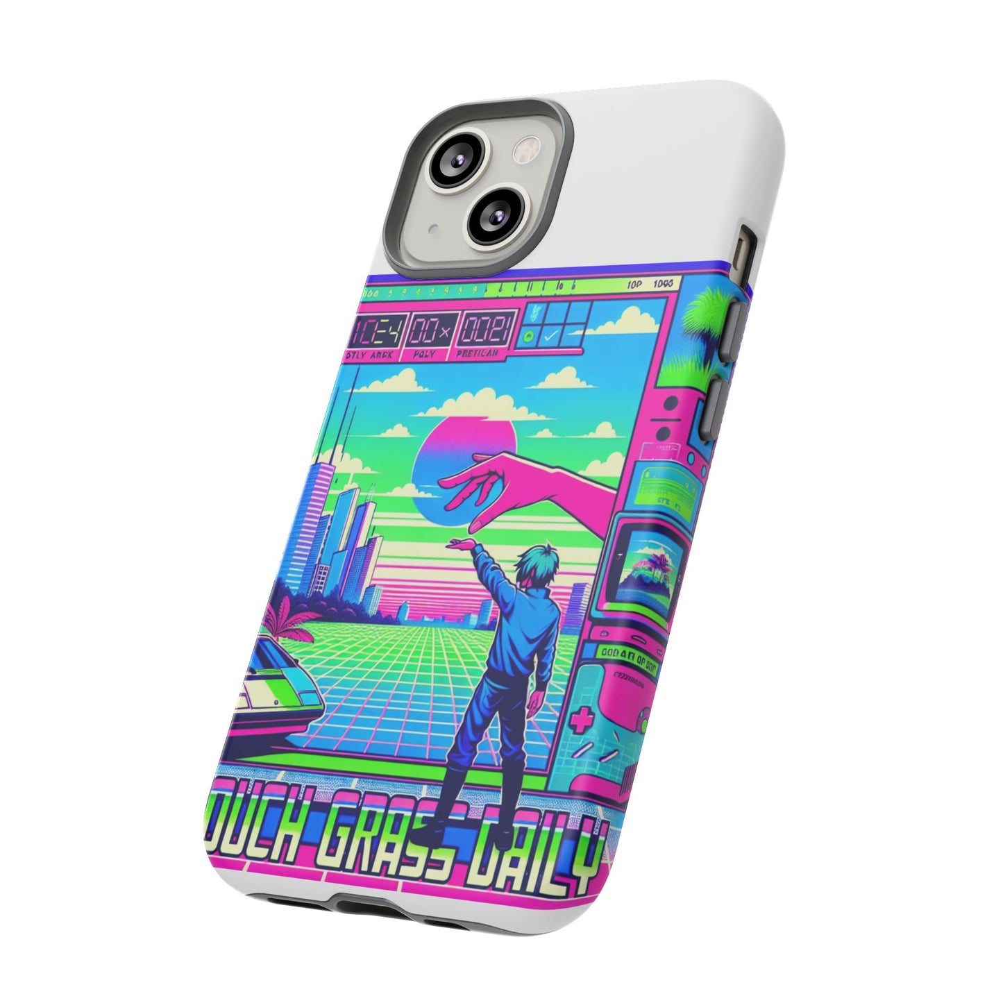touch grass daily 3d wrap protective phone case for smartphones, durable shock absorption, uv protected, unique anime design, fun gift for tech enthusiasts