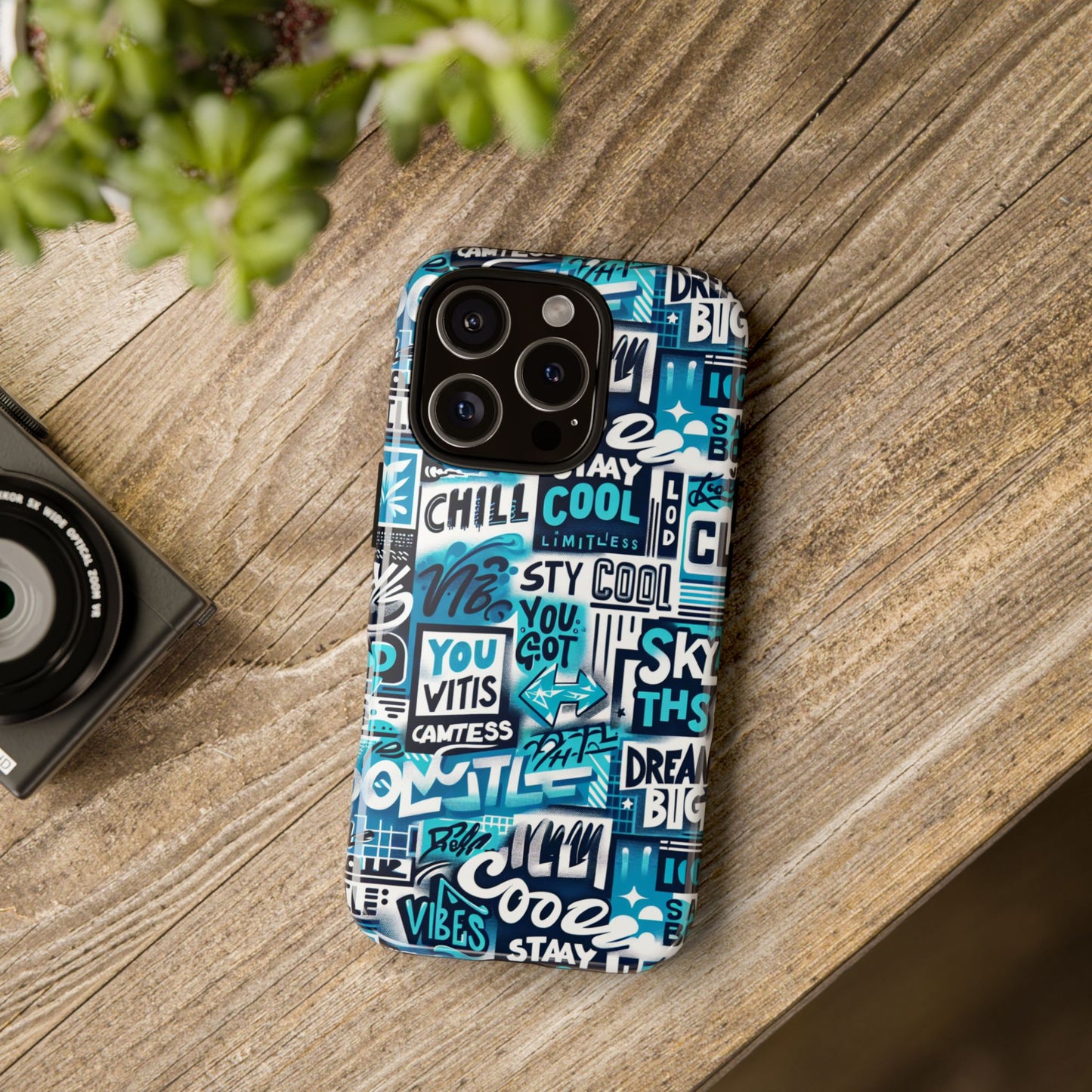 vibrant 3d graphic phone case in blue for stylish protection – playful design – compatible with iphone 13, 14, 15 & 16 – all models including pro, pro max & plus