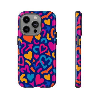 Vibrant Multicolour Heart Pattern Protective Phone Case with 3D Wrap Design for Stylish Smartphone Accessories Compatible with iPhone 13, 14, 15 & 16 – all models including Pro, Pro Max & Plus