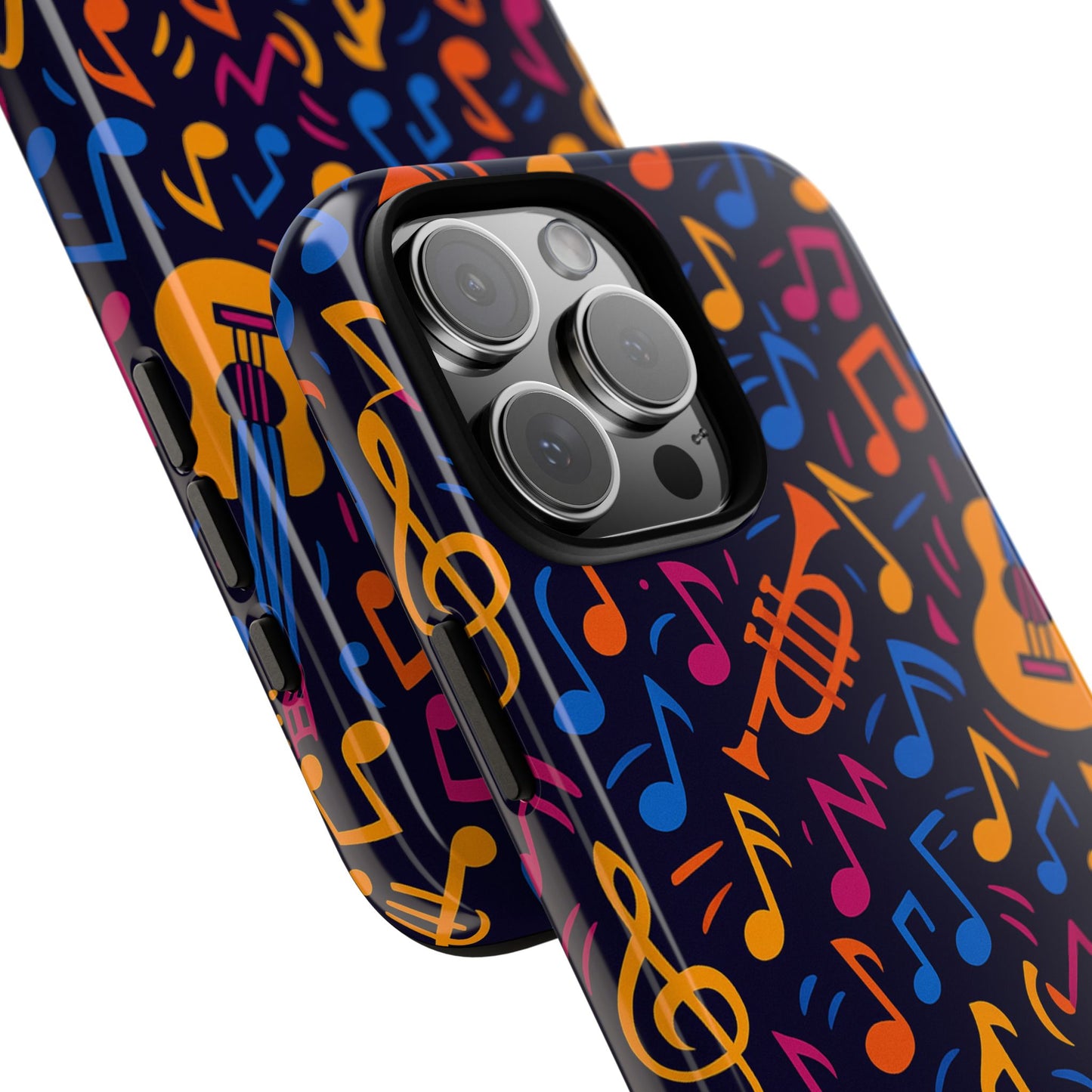 multicolour music themed protective phone case with 3d design for stylish protection – compatible with iphone 13, 14, 15 & 16 – all models including pro, pro max & plus