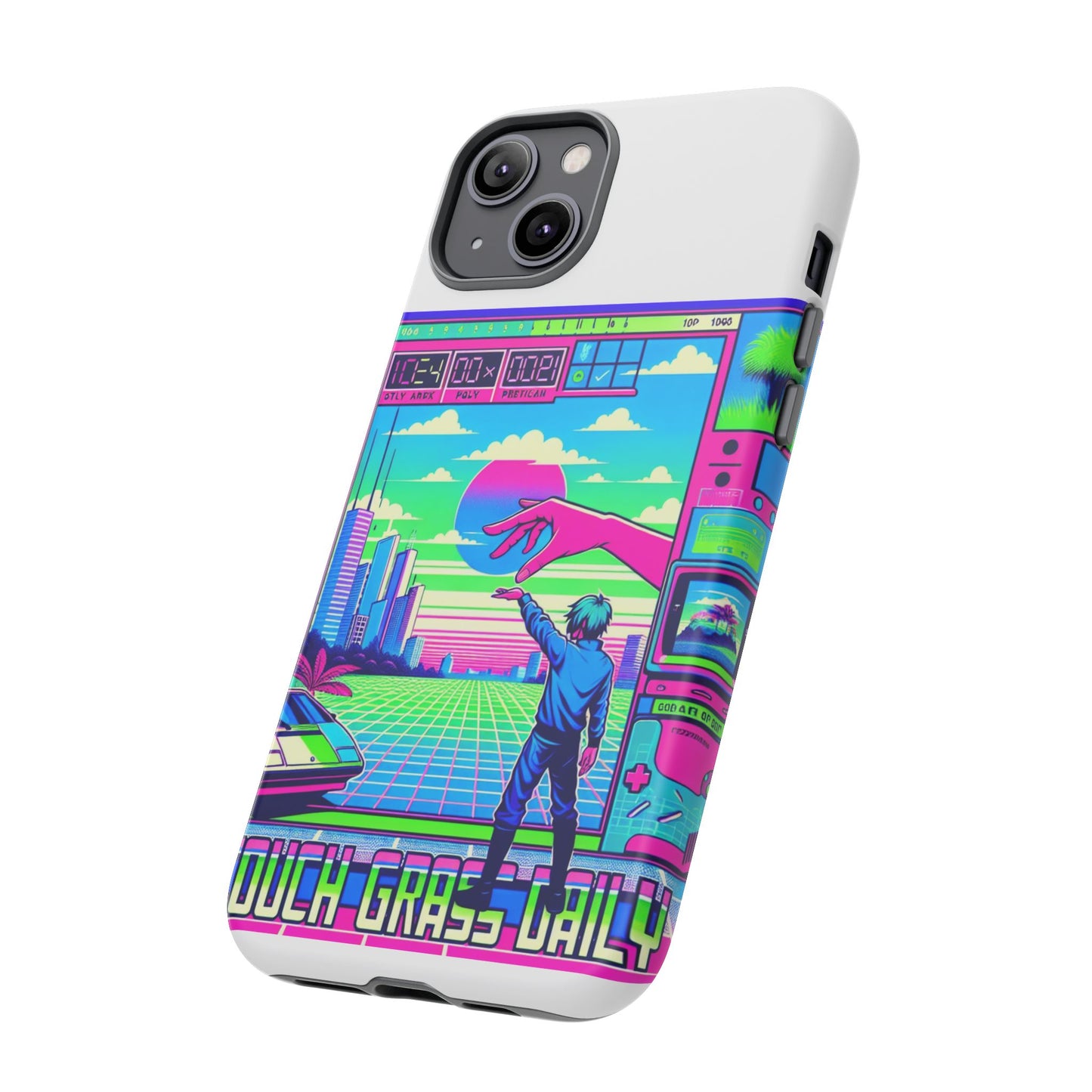 touch grass daily 3d wrap protective phone case for smartphones, durable shock absorption, uv protected, unique anime design, fun gift for tech enthusiasts