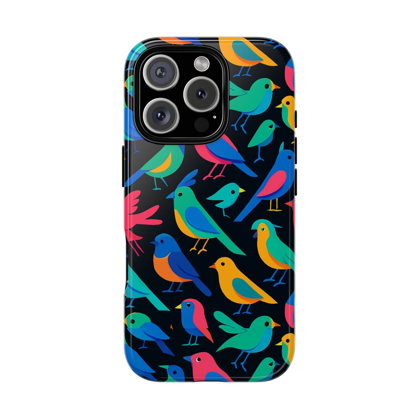 vibrant multicolour 3d bird print protective phone case for smart devices – unique accessory for trendsetters compatible with iphone 13, 14, 15 & 16 – all models including pro, pro max & plus