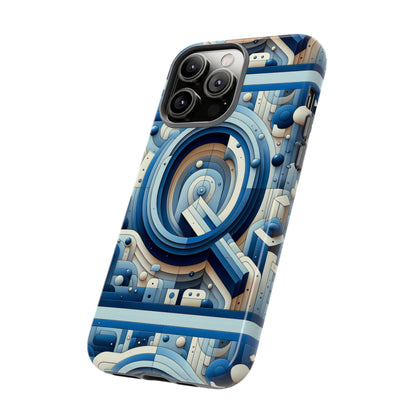Blue Alphabet Q Phone Case for Android and iPhone Durable Shockproof Protective Cover with 3D Wrap Design