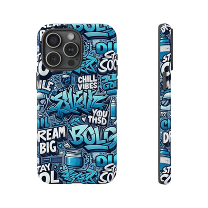 Protective Phone Case with 3D Blue Graffiti Design for Stylish Device Protection and Unique Expression Compatible with iPhone 13, 14, 15 & 16 – all models including Pro, Pro Max & Plus
