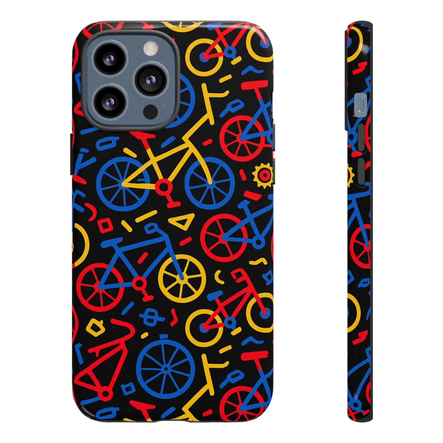 multicolour 3d bicycle phone case with retro design for stylish protection compatible with iphone 13, 14, 15 & 16 – all models including pro, pro max & plus