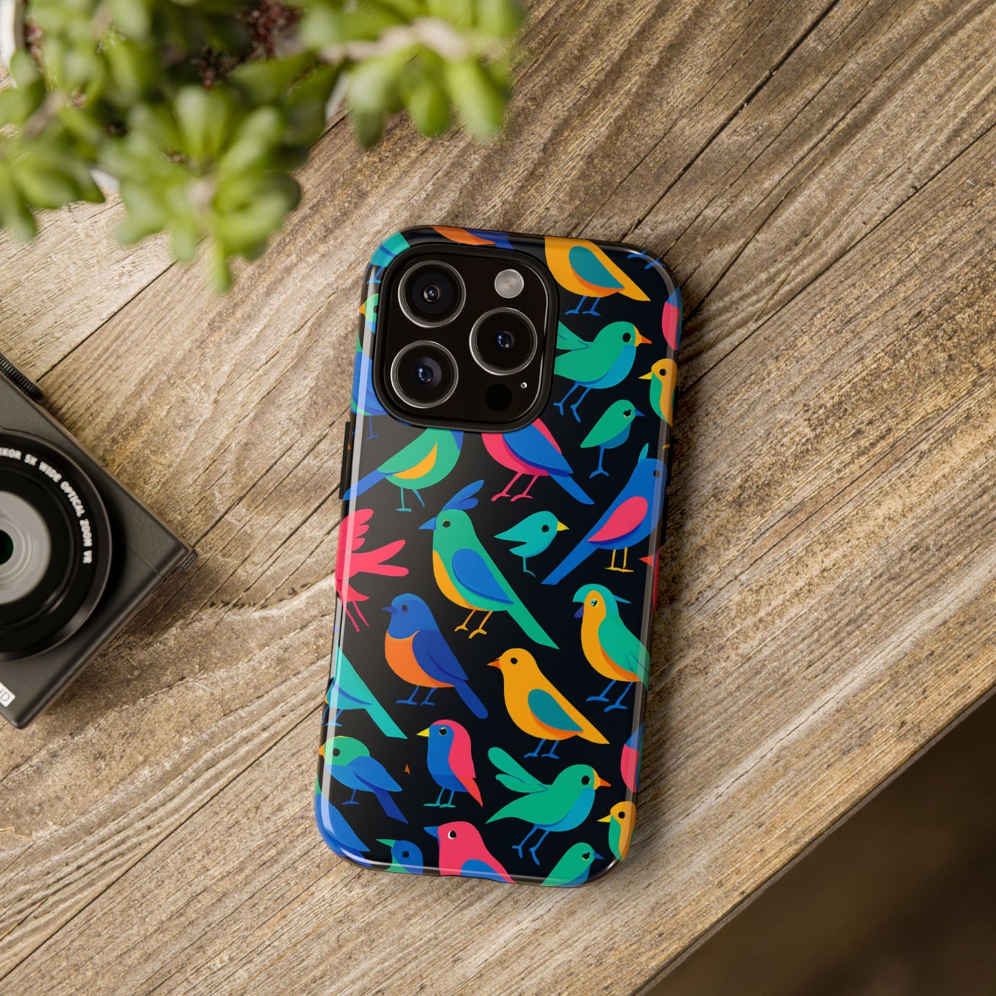 vibrant multicolour 3d bird print protective phone case for smart devices – unique accessory for trendsetters compatible with iphone 13, 14, 15 & 16 – all models including pro, pro max & plus