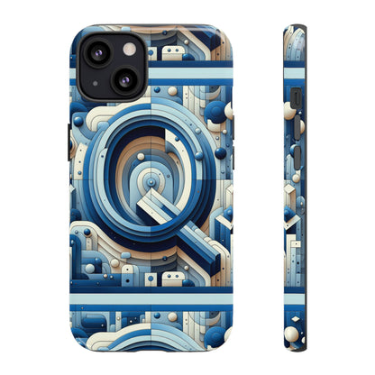 Blue Alphabet Q Phone Case for Android and iPhone Durable Shockproof Protective Cover with 3D Wrap Design