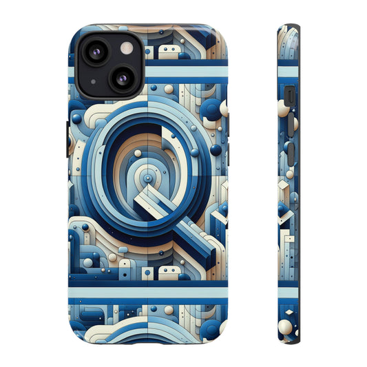 Blue Alphabet Q Phone Case for Android and iPhone Durable Shockproof Protective Cover with 3D Wrap Design