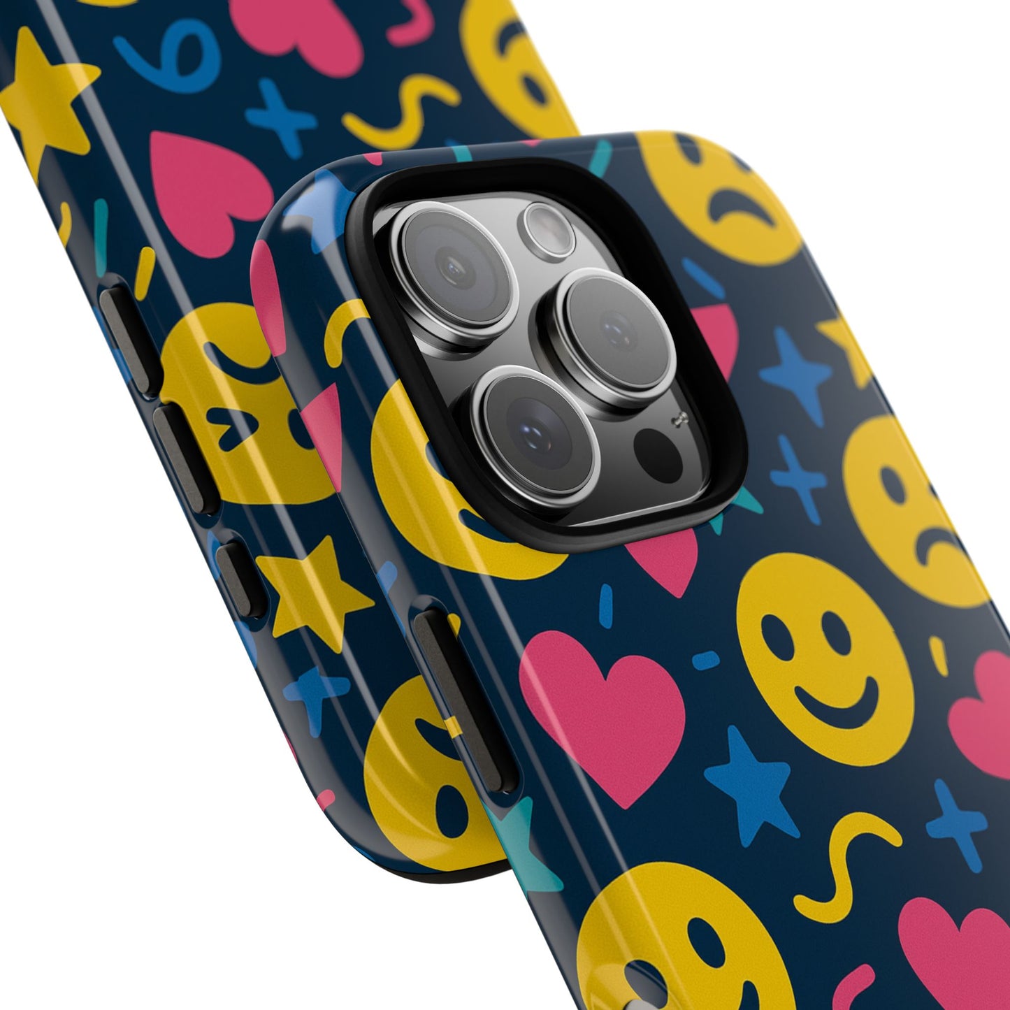 vibrant multicolour emoji phone case with 3d wrap design for playful protection compatible with iphone 13, 14, 15 & 16 – all models including pro, pro max & plus