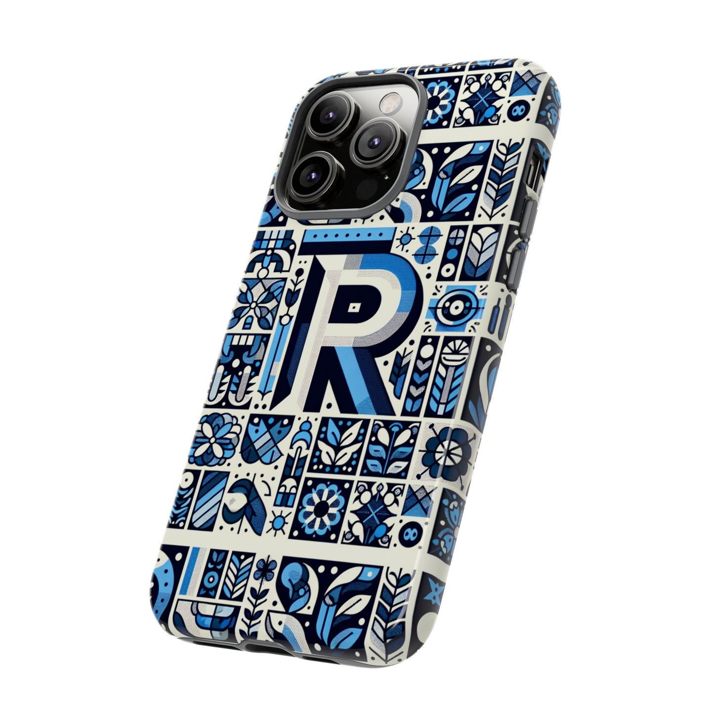 blue alphabet r phone case with 3d wrap and shock absorption for kids and teenagers