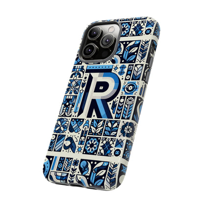 Blue Alphabet R Phone Case with 3D Wrap and Shock Absorption for Kids and Teenagers