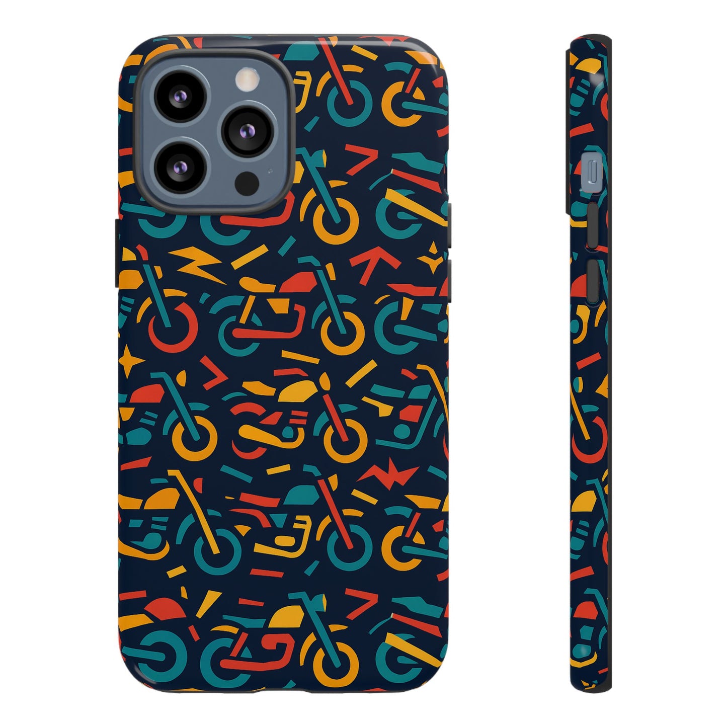 vibrant multicolour motorcycle design protective phone case for stylish protection – compatible with iphone 13, 14, 15 & 16 – all models including pro, pro max & plus