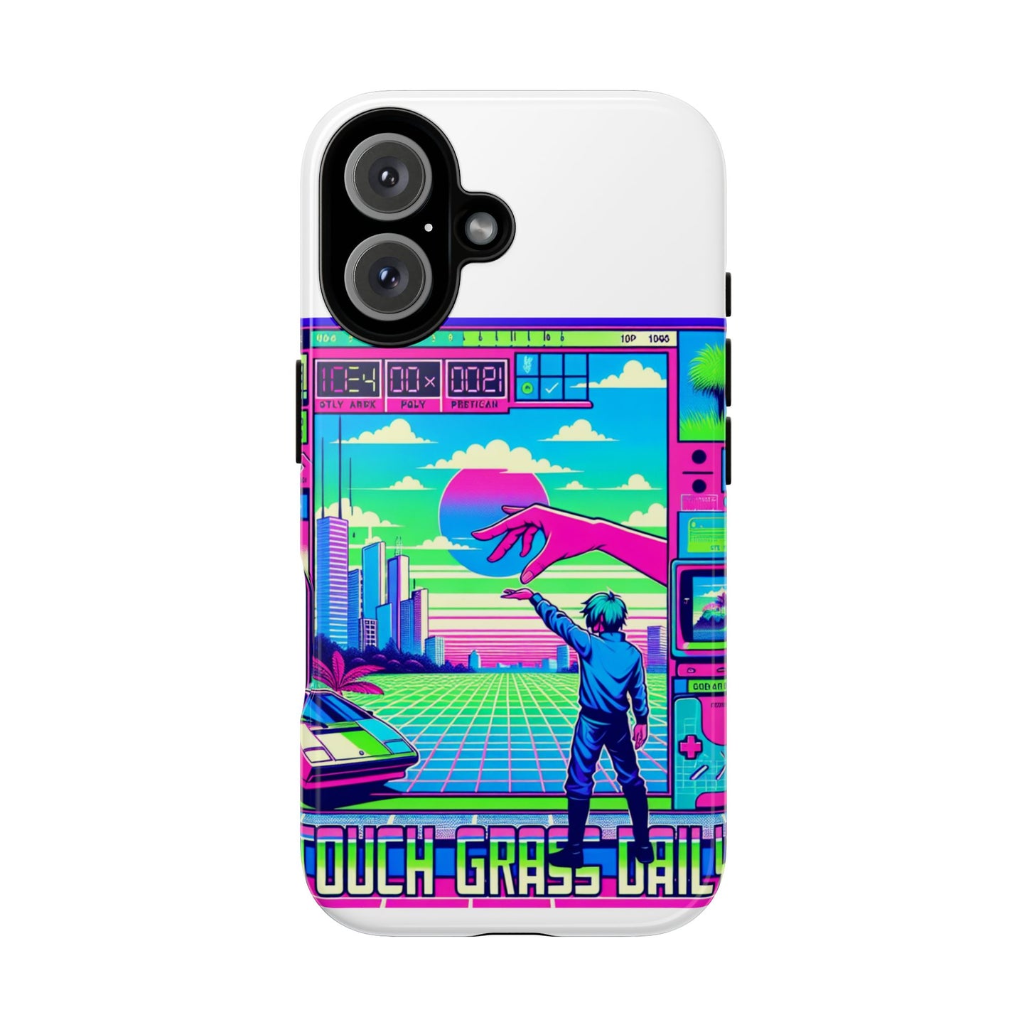 touch grass daily 3d wrap protective phone case for smartphones, durable shock absorption, uv protected, unique anime design, fun gift for tech enthusiasts