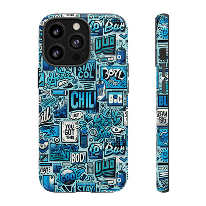 Vibrant Retro Graffiti Phone Case in Blue for Men and Women Stylish Protection Accessory Compatible with iPhone 13, 14, 15 & 16 – all models including Pro, Pro Max & Plus