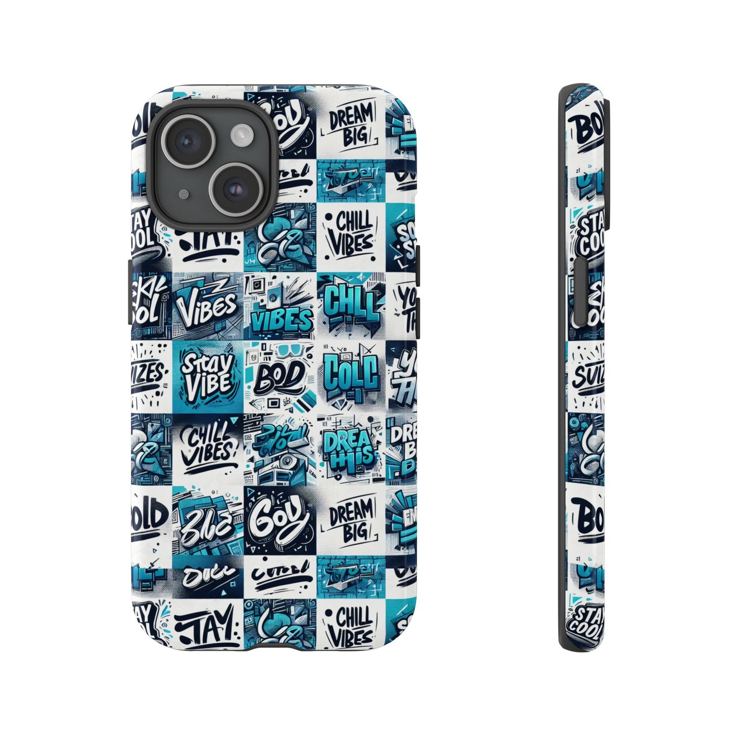 vibrant 3d wrap phone case in blue with playful retro design for stylish protection compatible with iphone 13, 14, 15 & 16 – all models including pro, pro max & plus