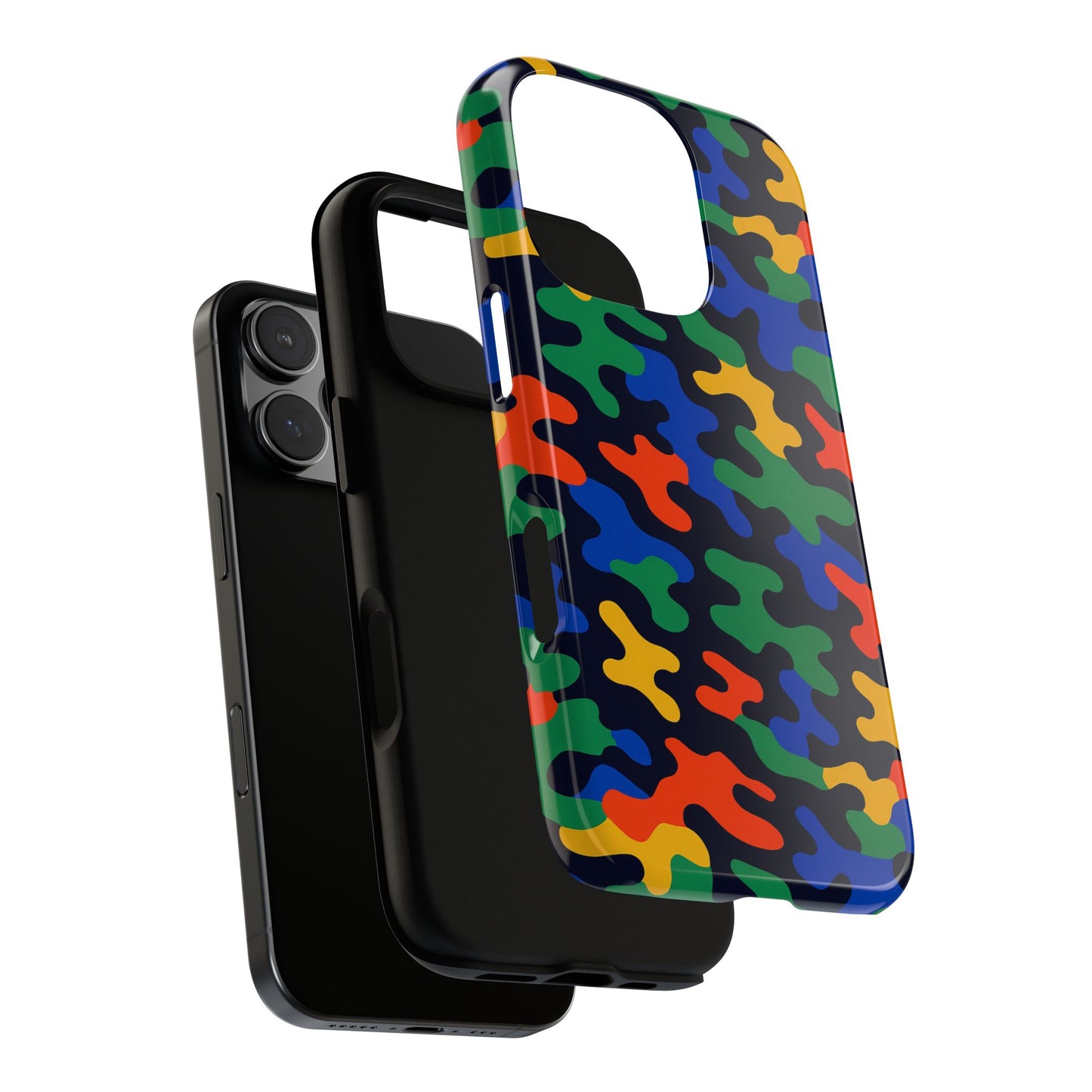 multicolour camouflage protective phone case with 3d wrap design for stylish smartphone protection compatible with iphone 13, 14, 15 & 16 – all models including pro, pro max & plus
