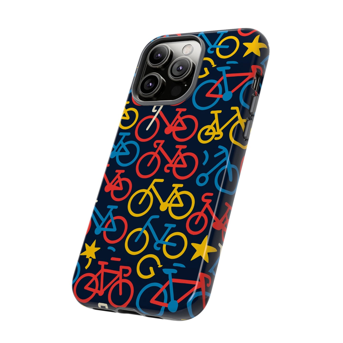 multicolor bicycle pattern protective phone case – vibrant 3d design for stylish protection – compatible with iphone 13, 14, 15 & 16 – all models including pro, pro max & plus