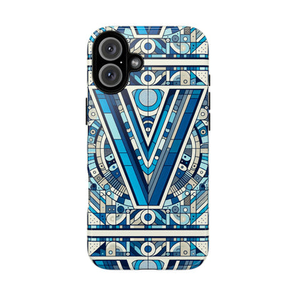 Blue Alphabet Letter V Phone Case for Men Women Kids Durable Shockproof Cartoon Anime Style Gift