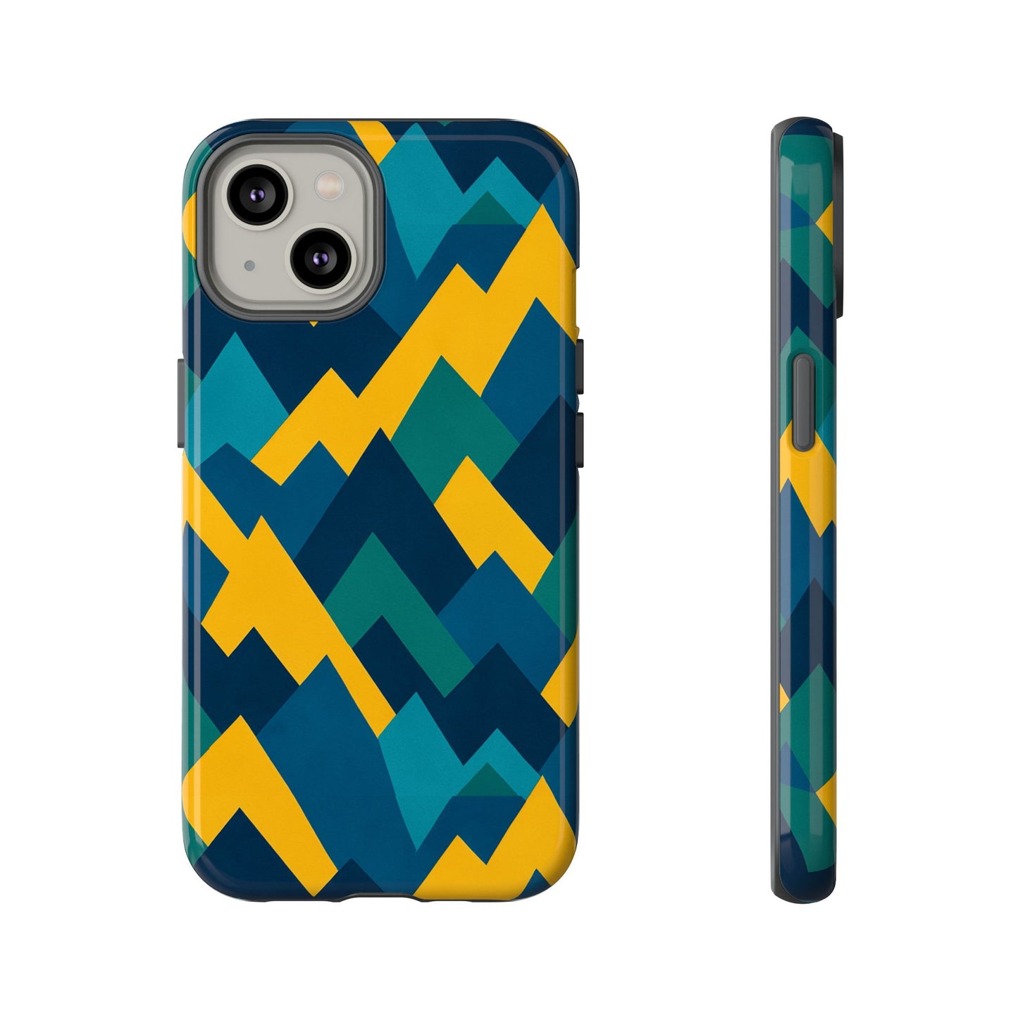 vibrant geometric mountain design protective phone case for unique style and durable protection compatible with iphone 13, 14, 15 & 16 – all models including pro, pro max & plus