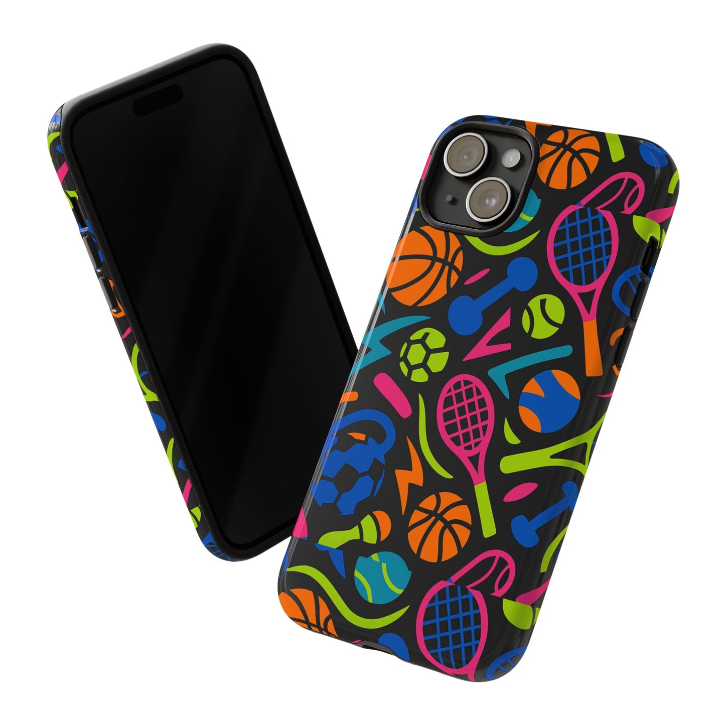 vibrant 3d sport-themed protective phone case in multicolour design for active lifestyle compatible with iphone 13, 14, 15 & 16 – all models including pro, pro max & plus